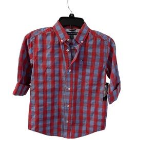 Tommy Hilfiger Boys Plaid Collared Long Sleeves Red and Blue Shirt Sz S/P (8/10)